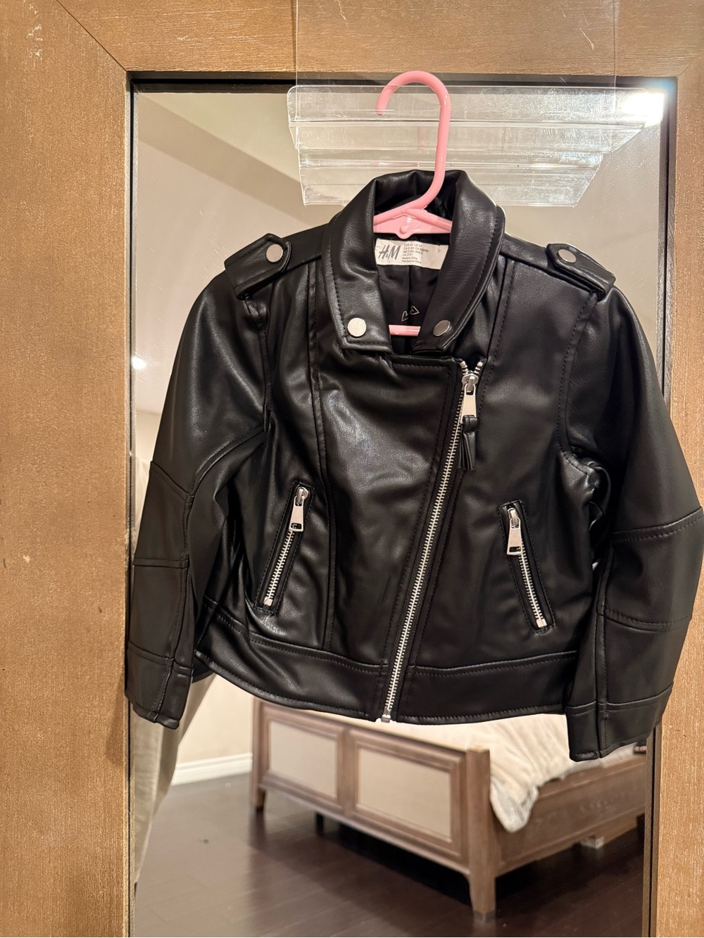 H&M Black Faux Leather Kids' Moto Jacket with Silver Hardware